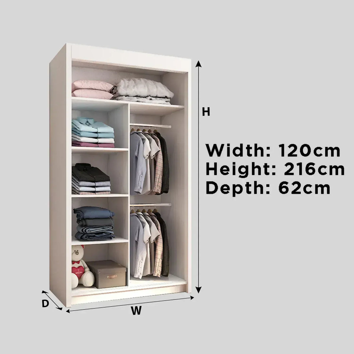 Miro 2 Door Full Mirror Sliding Wardrobe - 120 cm