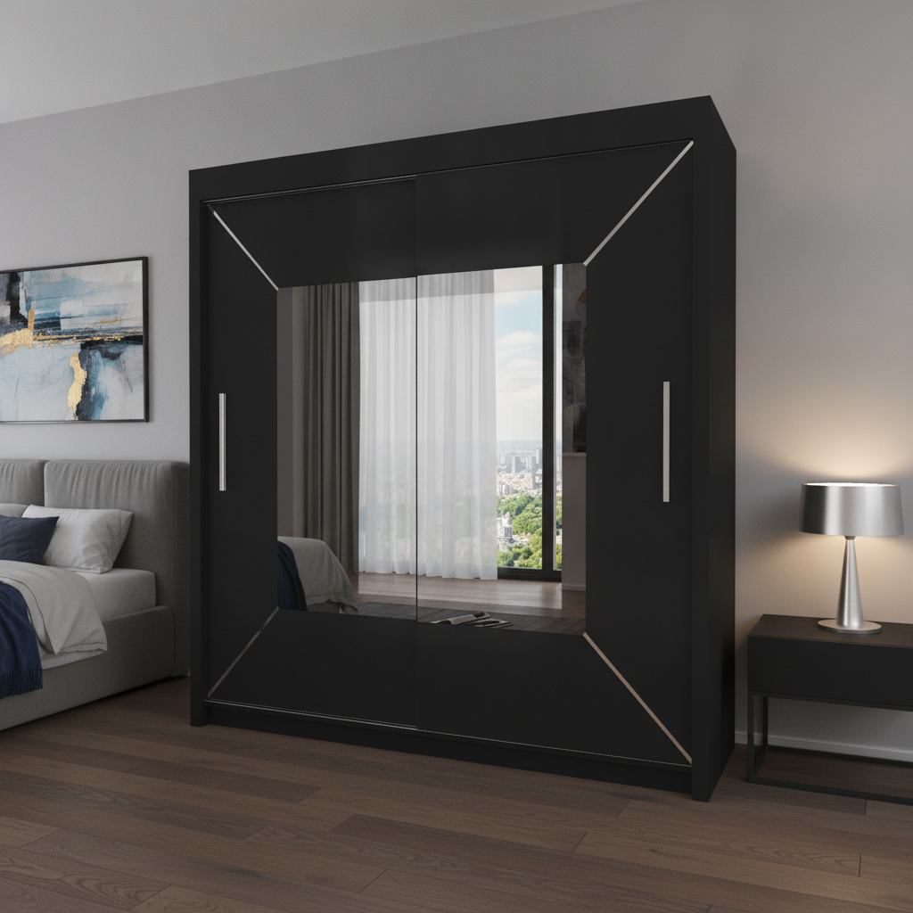 Sliding Mirrored Door Wardrobe - 203 cm Nicole